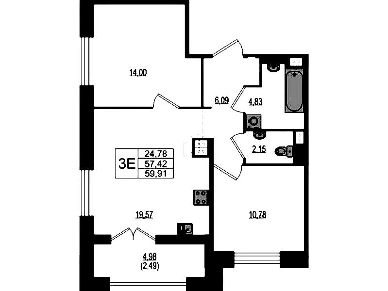 2-комнатная квартира 59.91 м², 2/4 эт., ЖК «Ranta Residence»